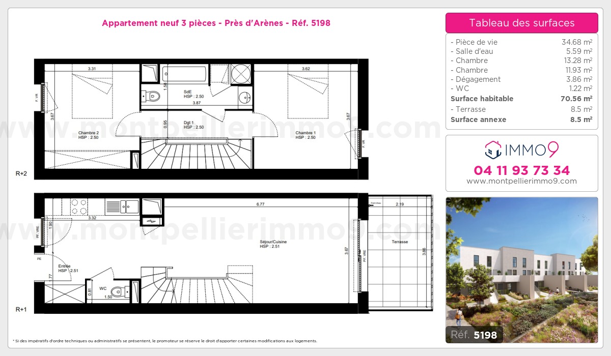Plan et surfaces, Programme neuf Montpellier : Près d'Arènes Référence n° 5198