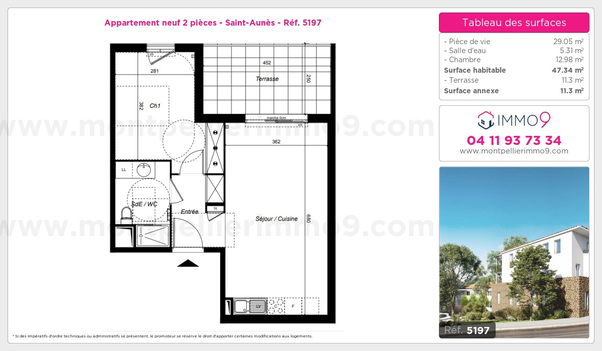 Plan et surfaces, Programme neuf Saint-Aunès Référence n° 5197