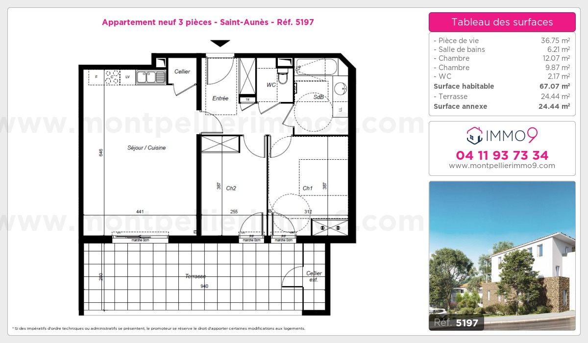 Plan et surfaces, Programme neuf Saint-Aunès Référence n° 5197