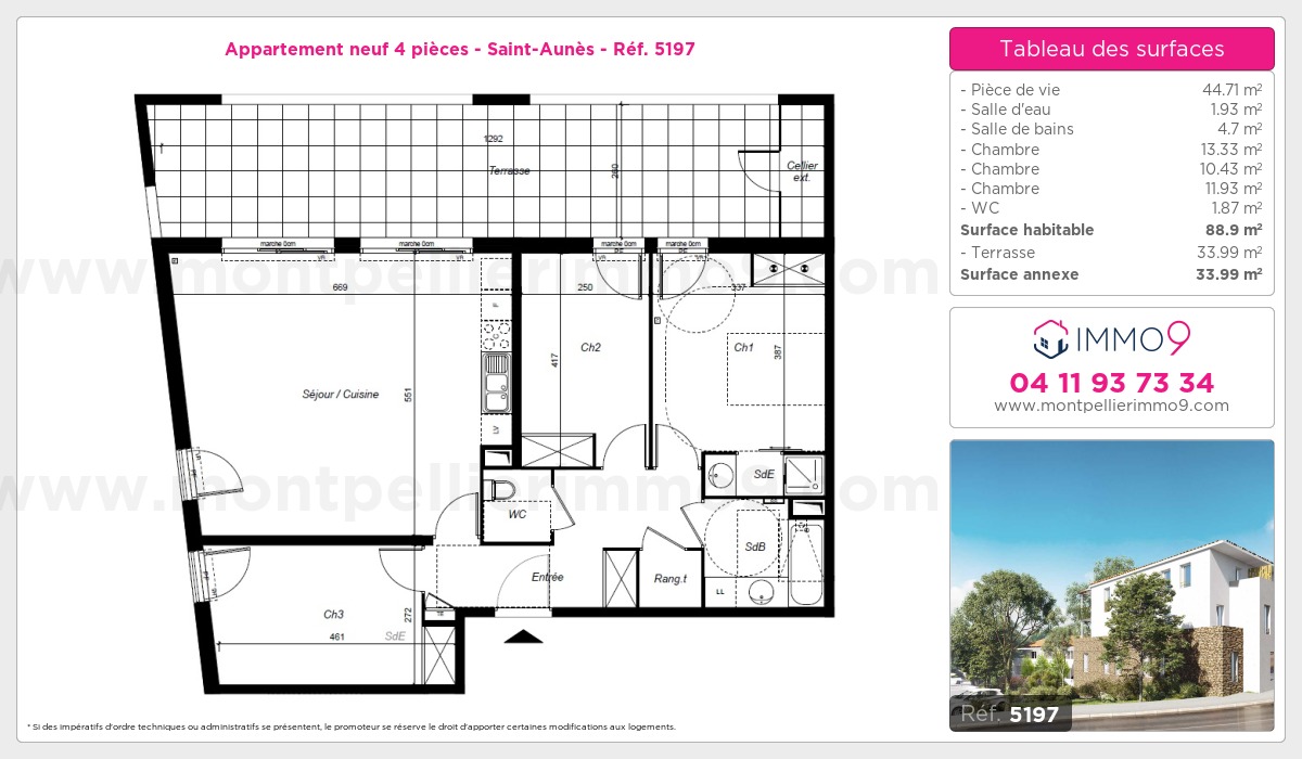 Plan et surfaces, Programme neuf Saint-Aunès Référence n° 5197