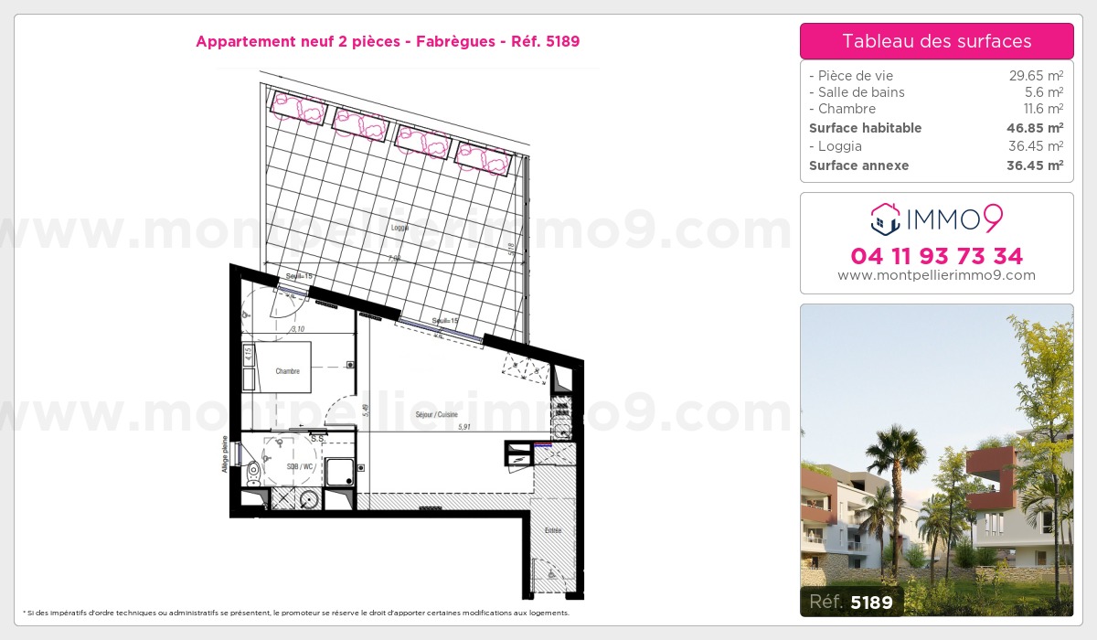 Plan et surfaces, Programme neuf Fabrègues Référence n° 5189