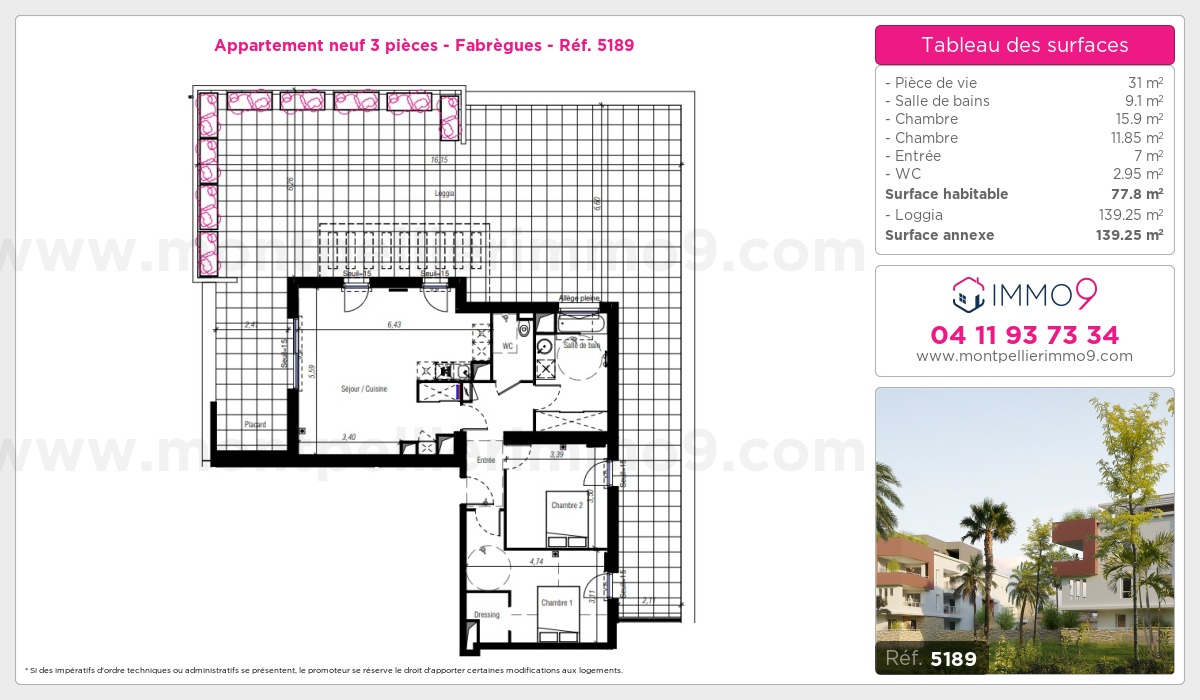 Plan et surfaces, Programme neuf Fabrègues Référence n° 5189