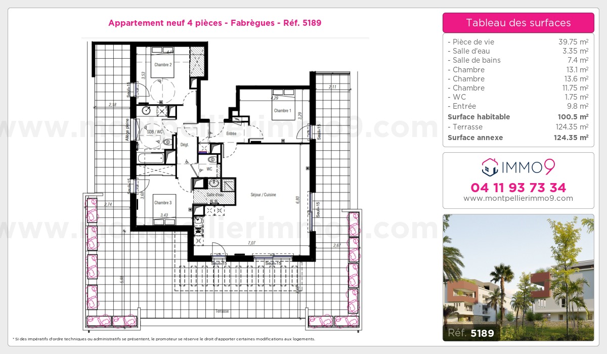 Plan et surfaces, Programme neuf Fabrègues Référence n° 5189