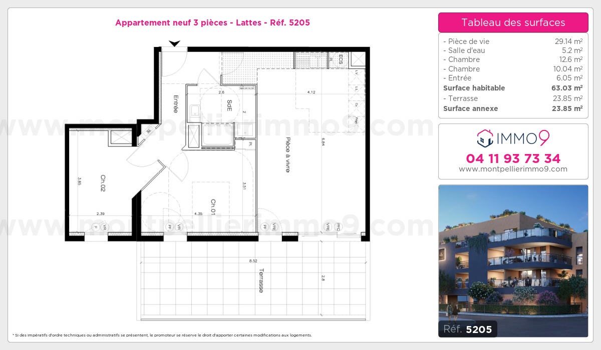 Plan et surfaces, Programme neuf Lattes Référence n° 5205