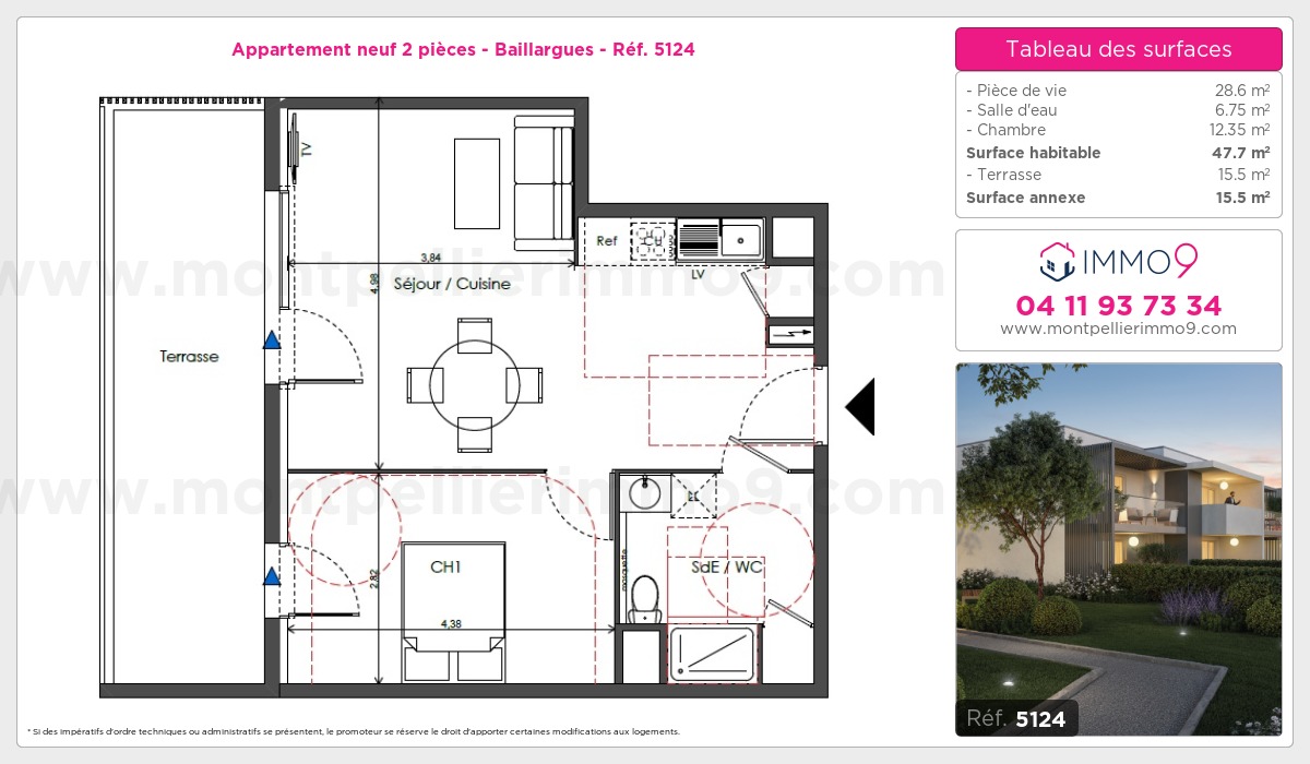 Plan et surfaces, Programme neuf Baillargues Référence n° 5124