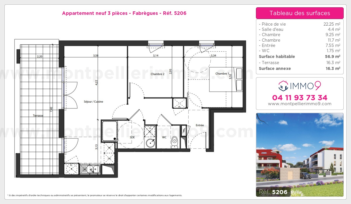 Plan et surfaces, Programme neuf Fabrègues Référence n° 5206