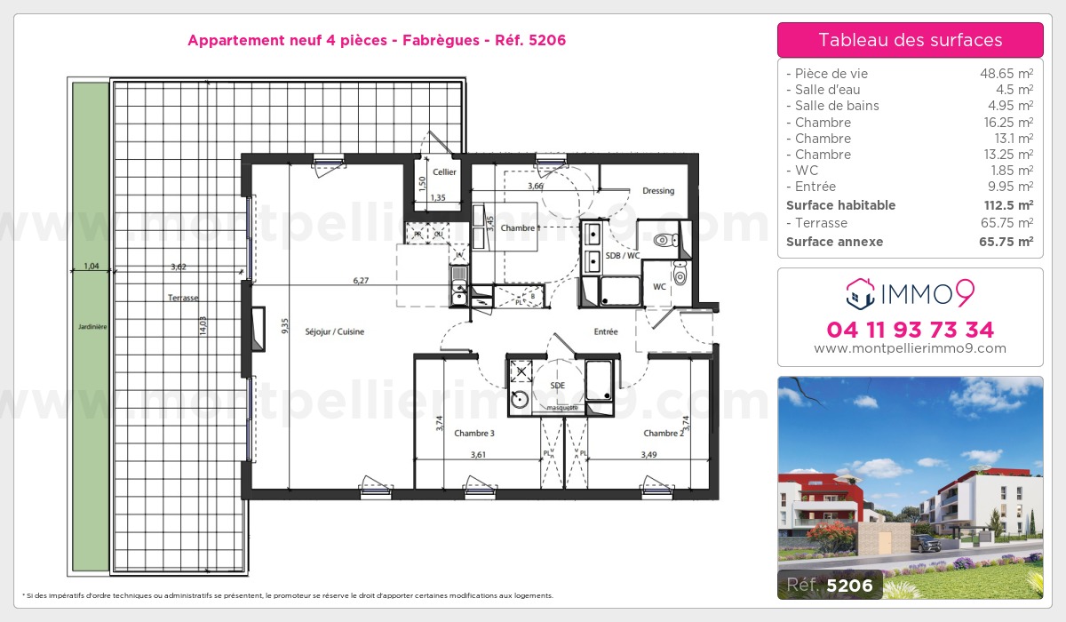 Plan et surfaces, Programme neuf Fabrègues Référence n° 5206