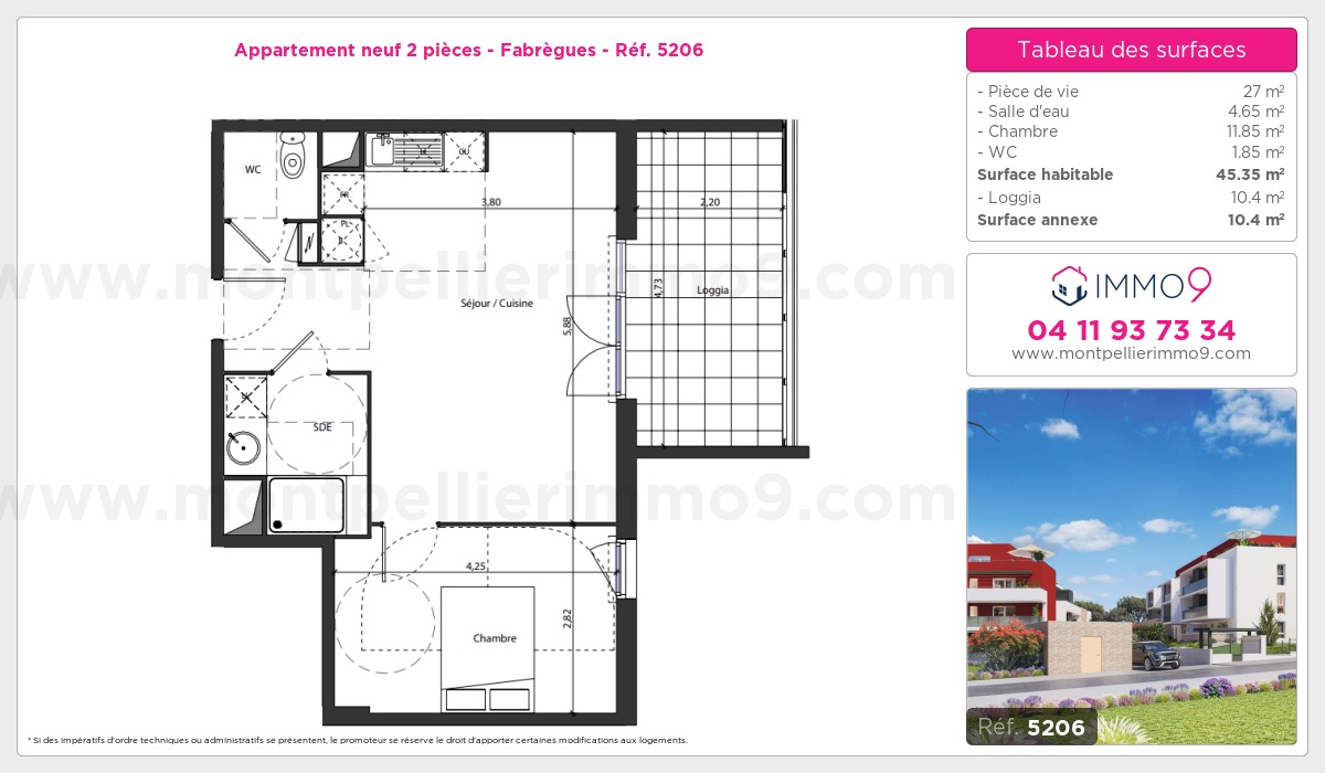 Plan et surfaces, Programme neuf Fabrègues Référence n° 5206