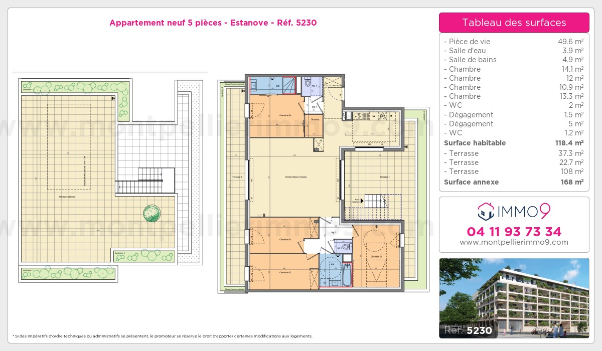 Plan et surfaces, Programme neuf Montpellier : Estanove Référence n° 5230