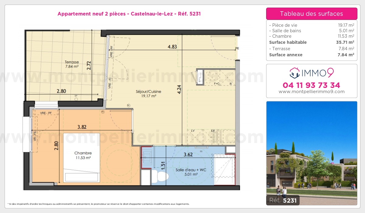Plan et surfaces, Programme neuf Castelnau-le-Lez Référence n° 5231