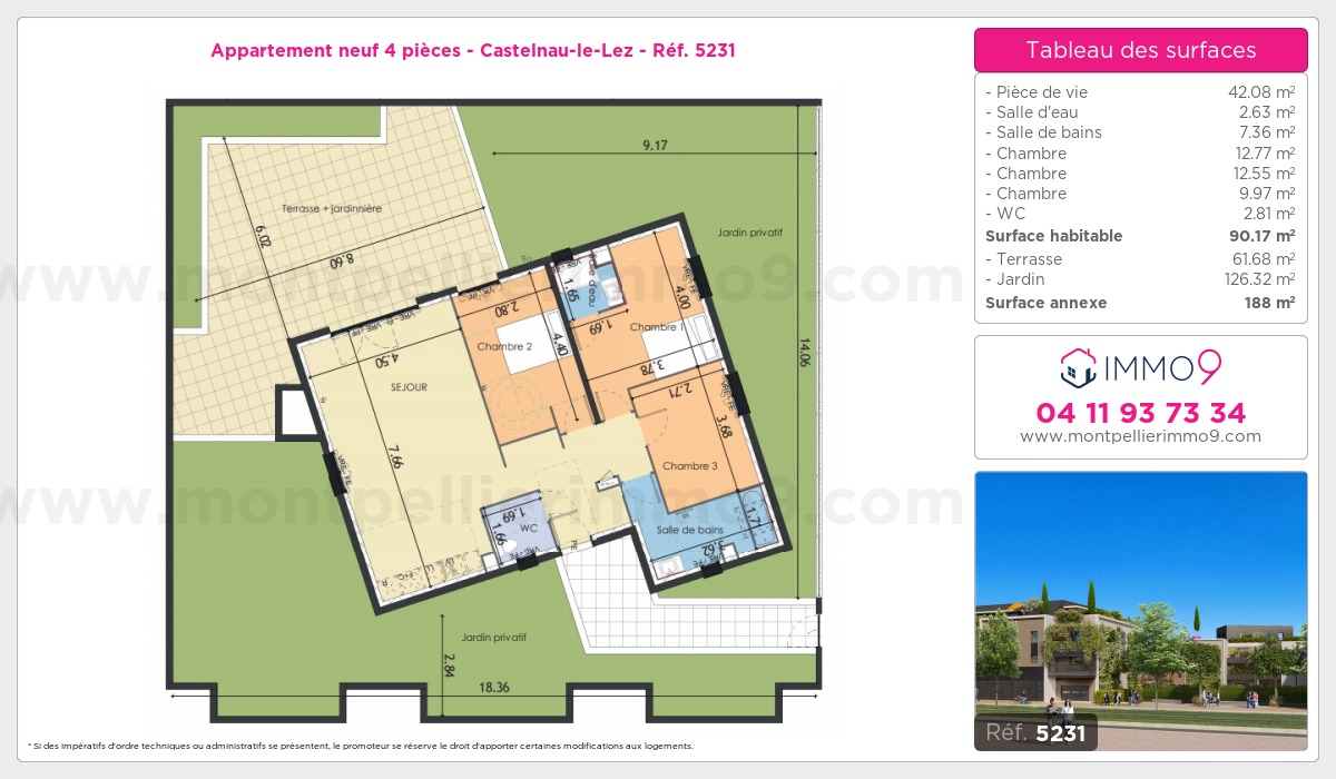 Plan et surfaces, Programme neuf Castelnau-le-Lez Référence n° 5231