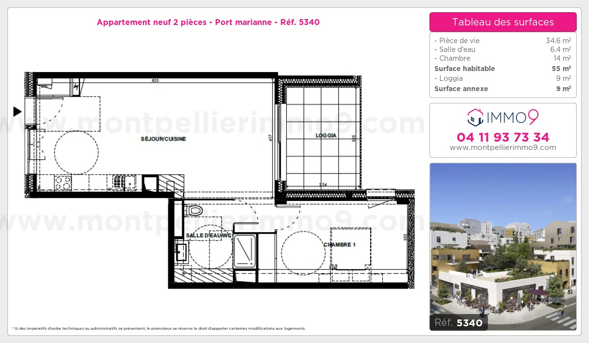 Plan et surfaces, Programme neuf Montpellier : Port marianne Référence n° 5340