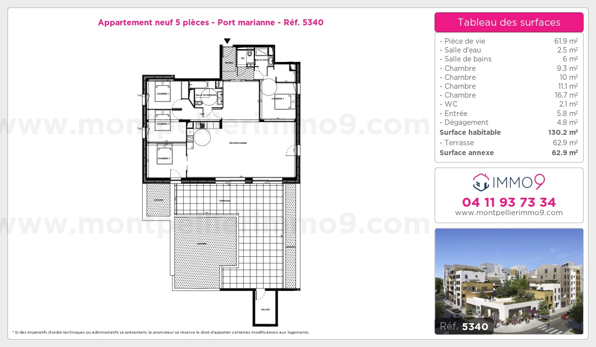 Plan et surfaces, Programme neuf Montpellier : Port marianne Référence n° 5340