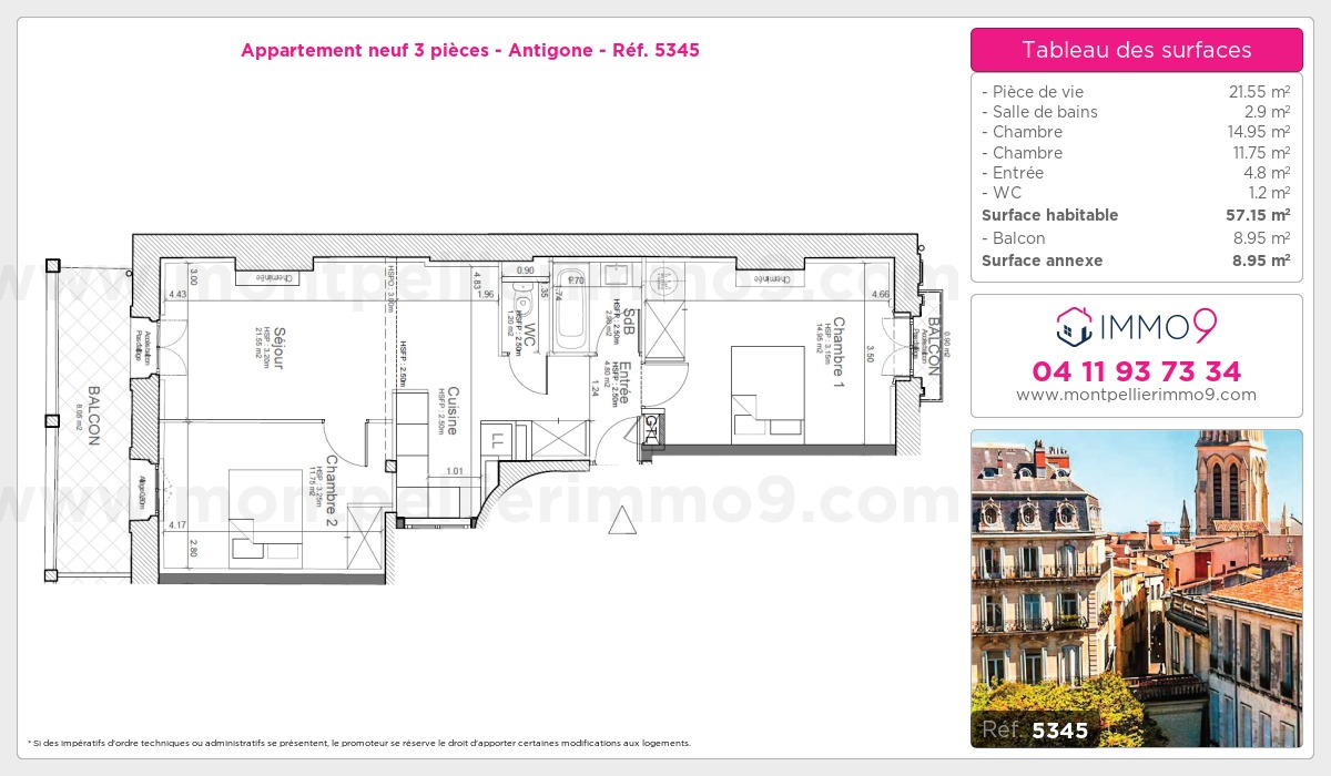 Plan et surfaces, Programme neuf Montpellier : Antigone Référence n° 5345