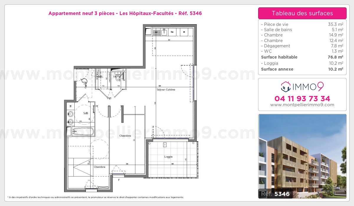 Plan et surfaces, Programme neuf Montpellier : Hôpitaux-Facultés Référence n° 5346