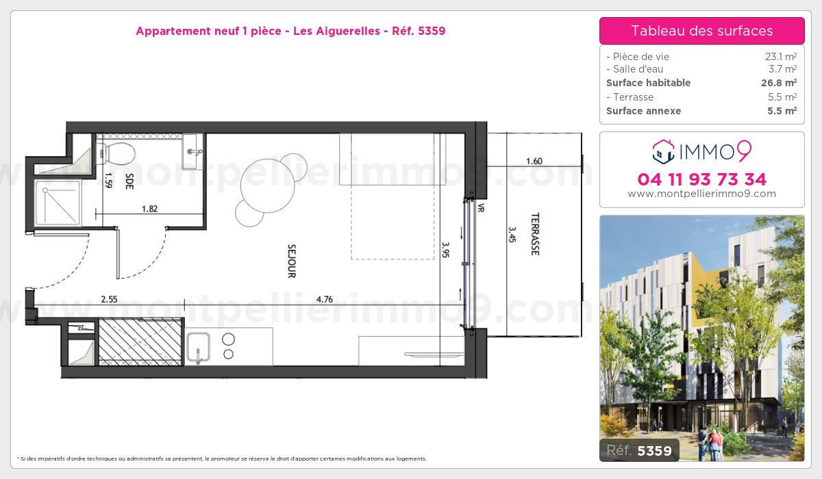 Plan et surfaces, Programme neuf Montpellier : Aiguerelles Référence n° 5359