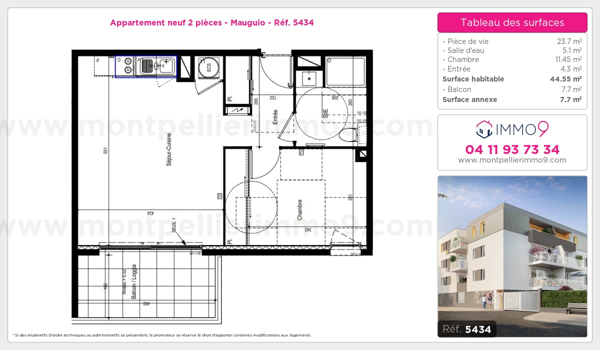 Plan et surfaces, Programme neuf Mauguio Référence n° 5434