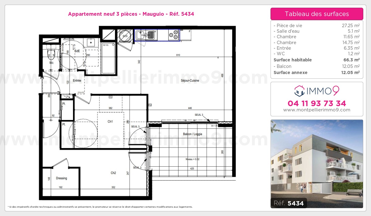 Plan et surfaces, Programme neuf Mauguio Référence n° 5434