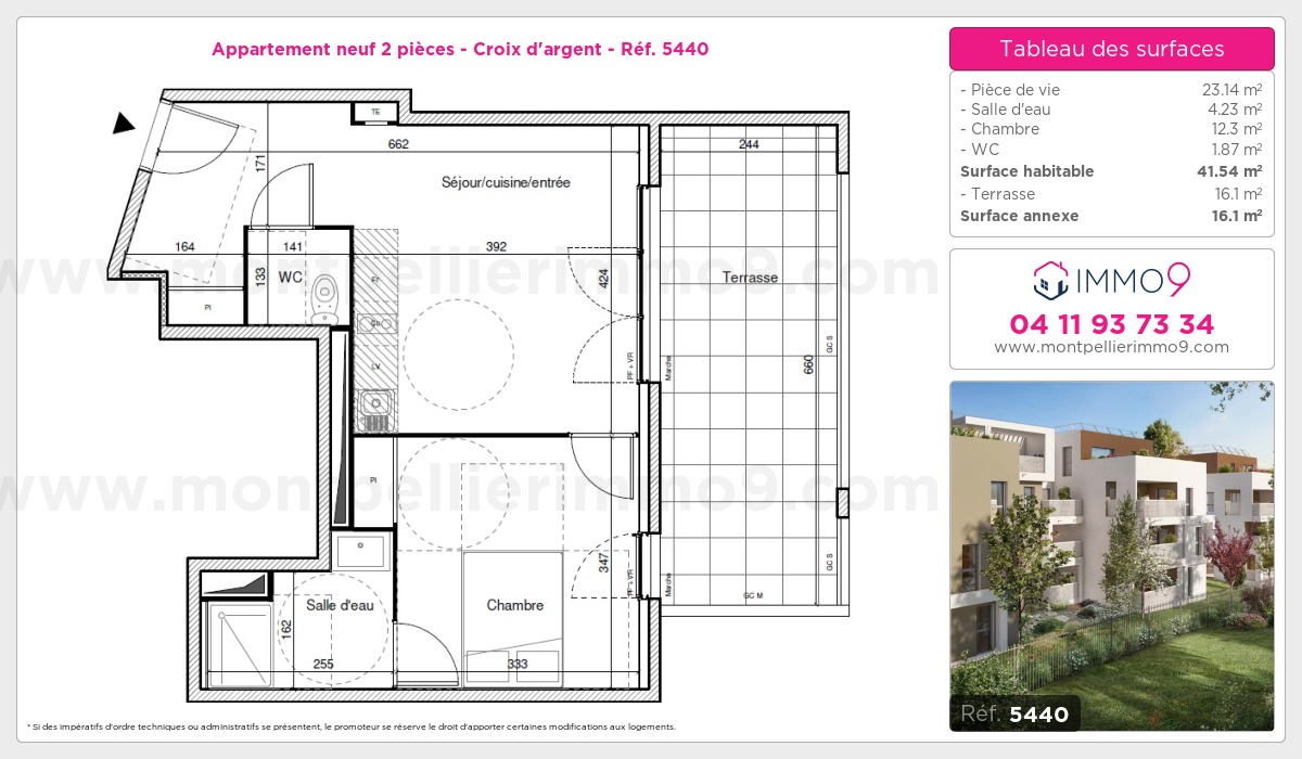 Plan et surfaces, Programme neuf Montpellier : Croix d'argent Référence n° 5440