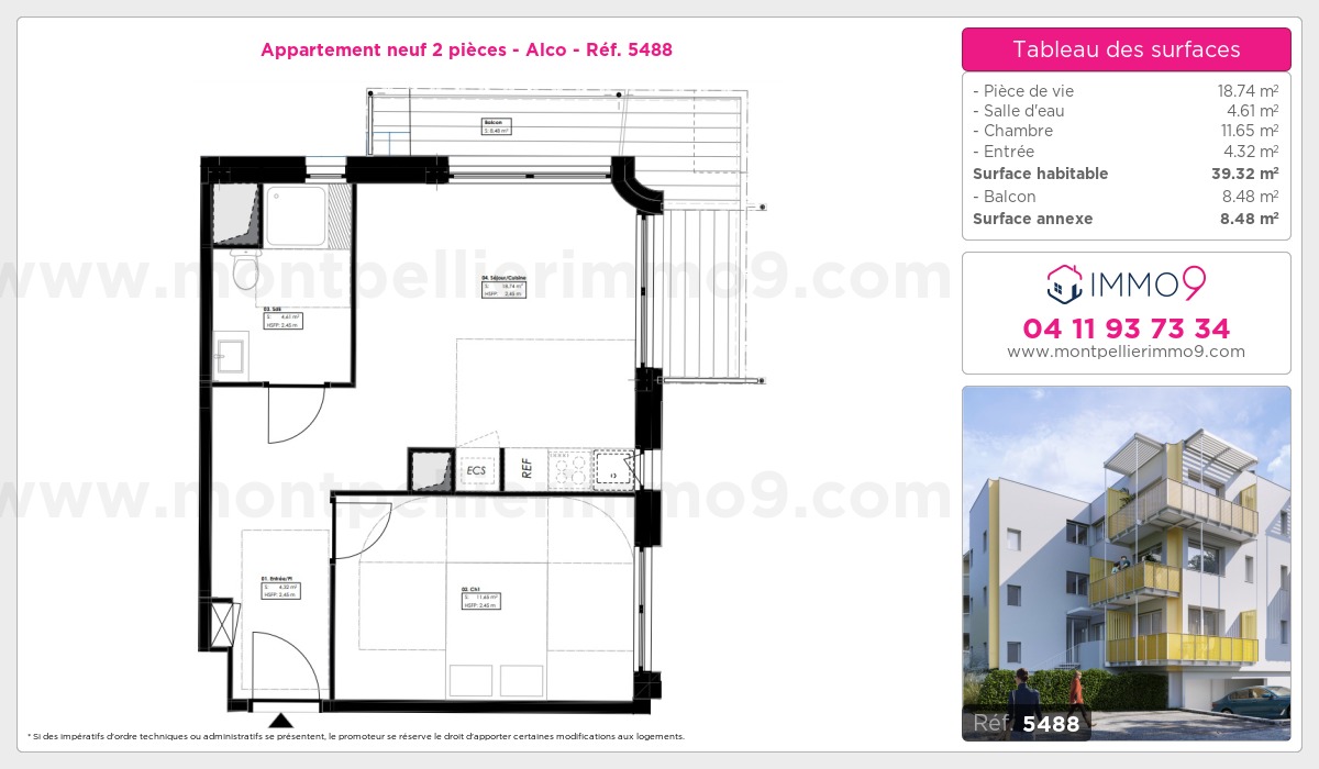 Plan et surfaces, Programme neuf Montpellier : Alco Référence n° 5488