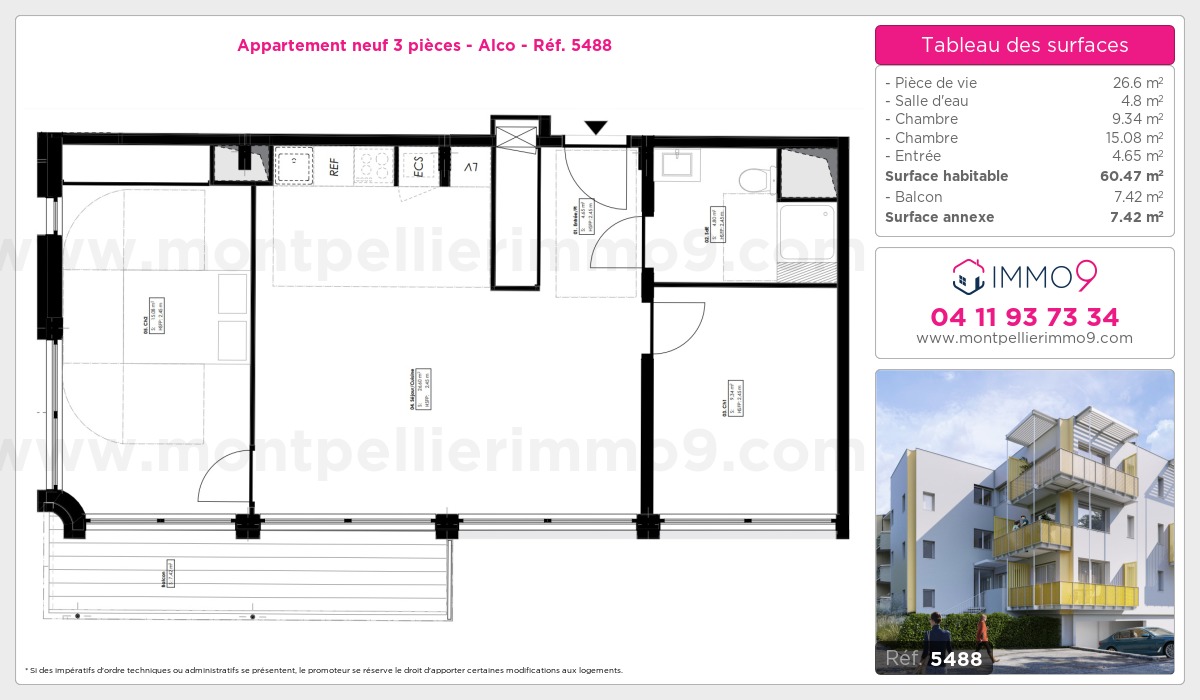 Plan et surfaces, Programme neuf Montpellier : Alco Référence n° 5488