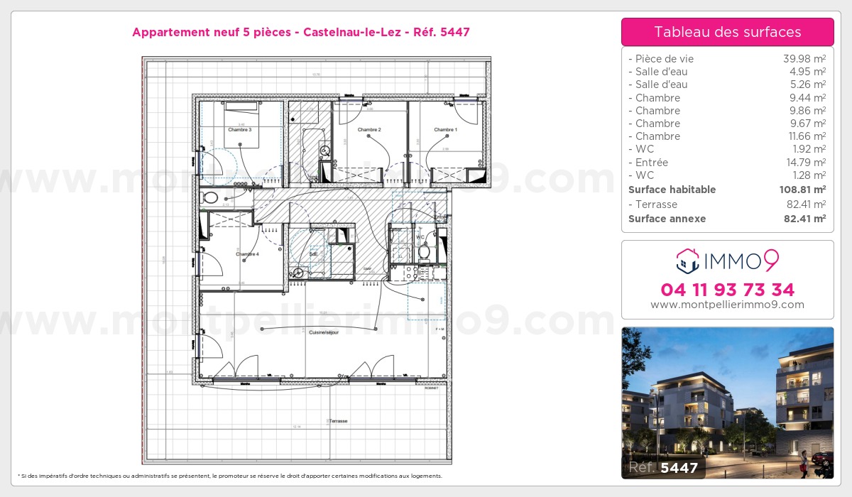 Plan et surfaces, Programme neuf Castelnau-le-Lez Référence n° 5447