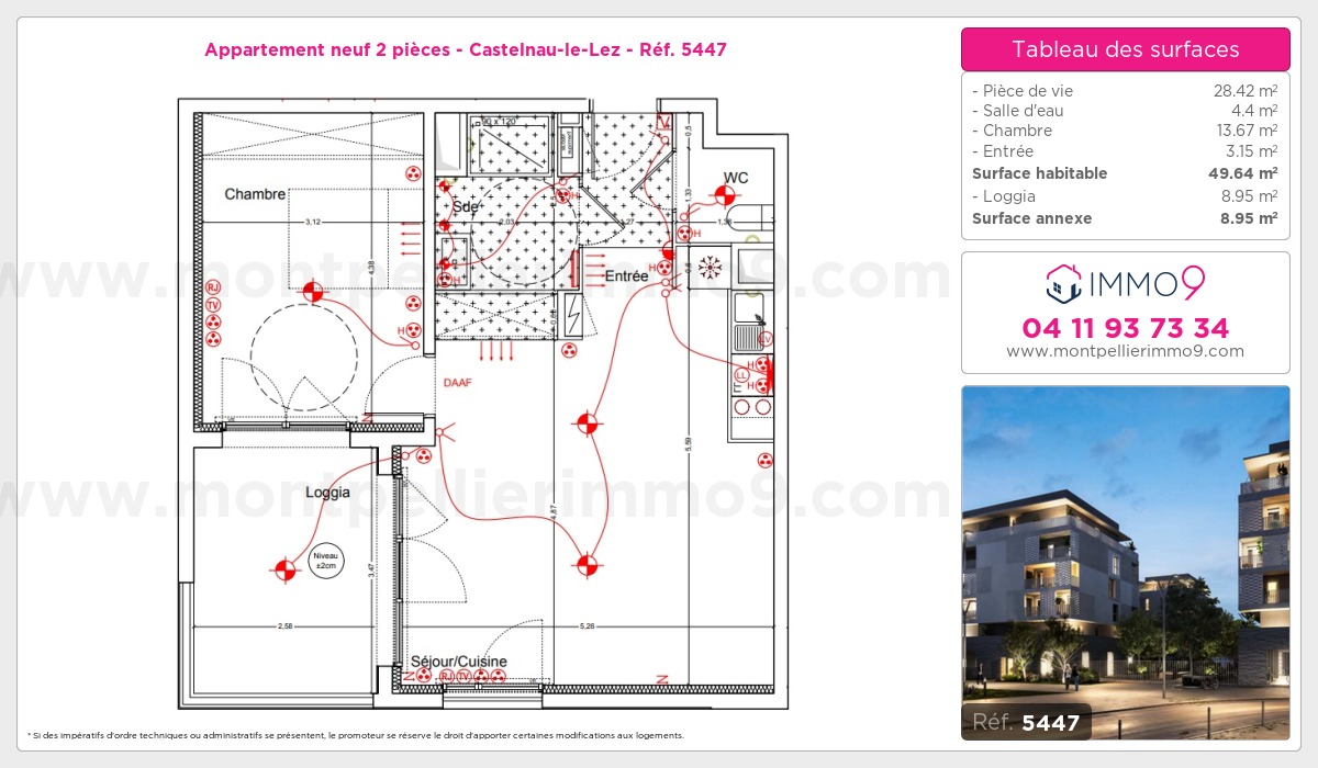 Plan et surfaces, Programme neuf Castelnau-le-Lez Référence n° 5447