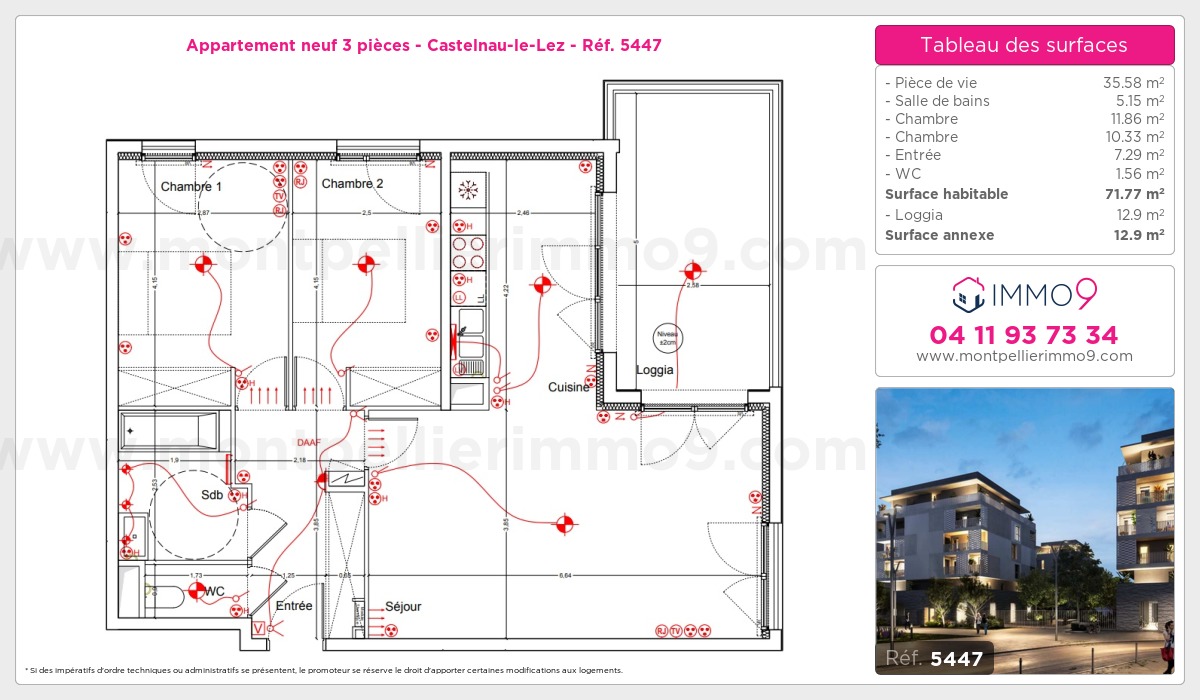 Plan et surfaces, Programme neuf Castelnau-le-Lez Référence n° 5447