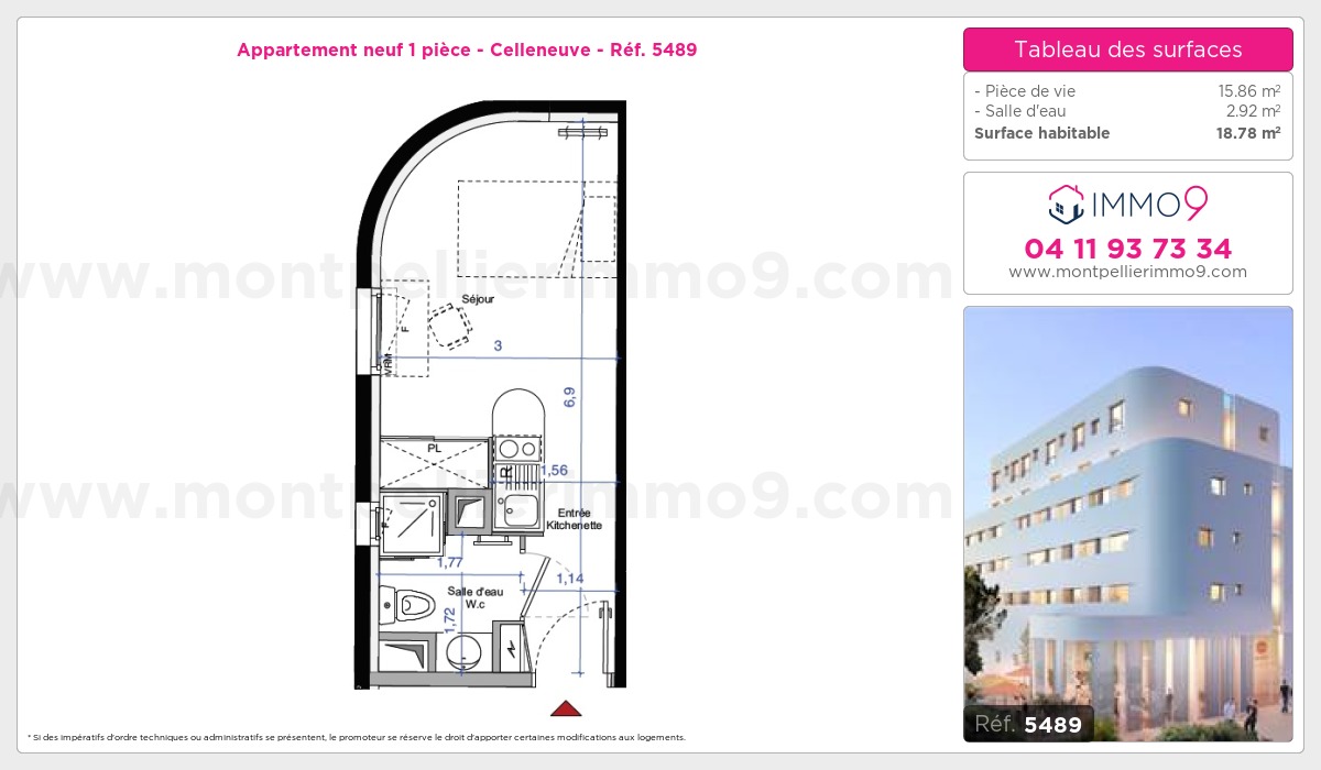 Plan et surfaces, Programme neuf Montpellier : Celleneuve Référence n° 5489
