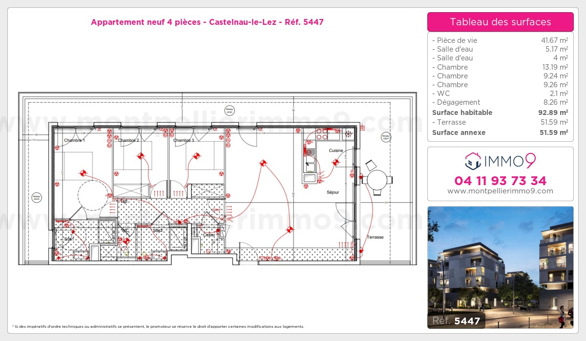 Plan et surfaces, Programme neuf Castelnau-le-Lez Référence n° 5447