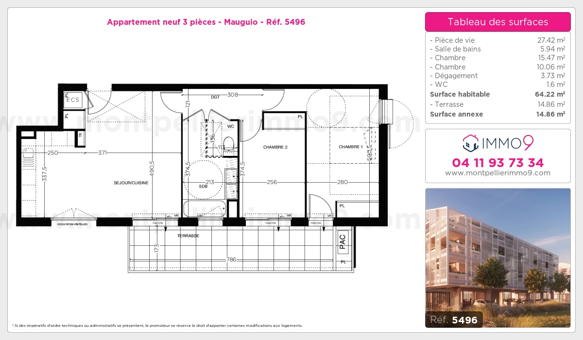 Plan et surfaces, Programme neuf Mauguio Référence n° 5496