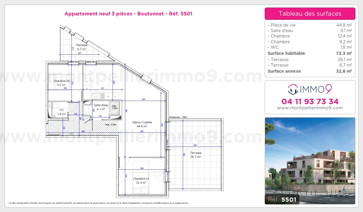 Plan et surfaces, Programme neuf Montpellier : Boutonnet Référence n° 5501