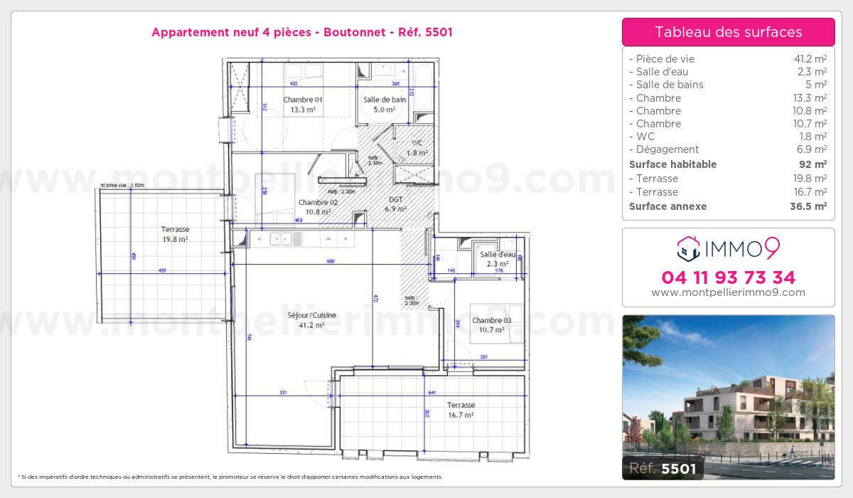 Plan et surfaces, Programme neuf Montpellier : Boutonnet Référence n° 5501