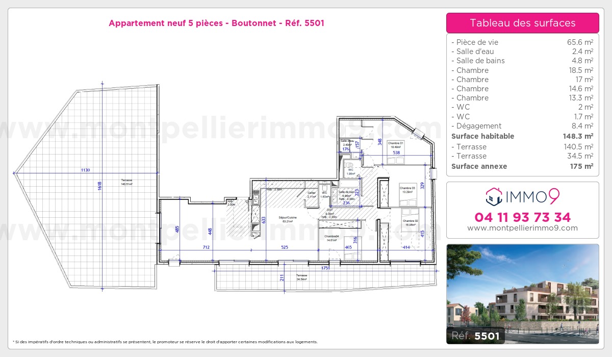 Plan et surfaces, Programme neuf Montpellier : Boutonnet Référence n° 5501