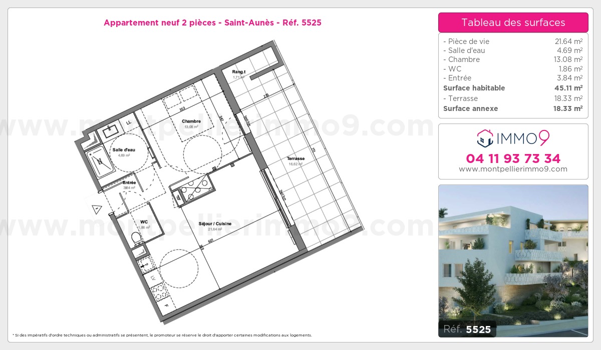 Plan et surfaces, Programme neuf Saint-Aunès Référence n° 5525