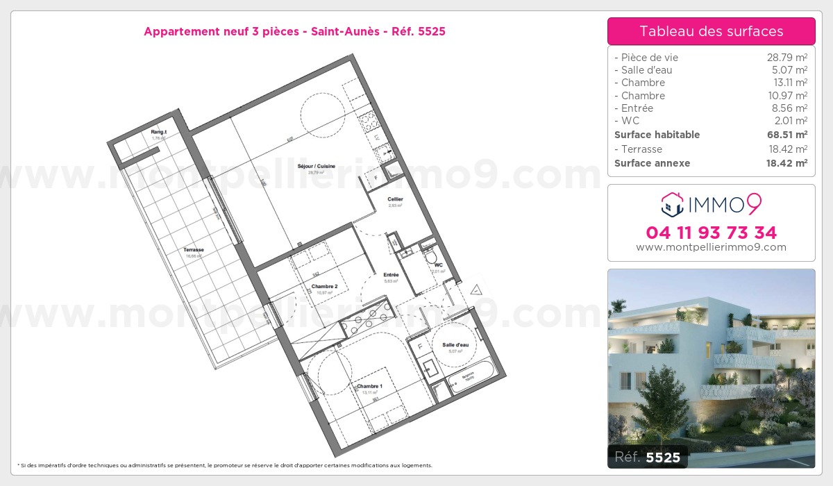 Plan et surfaces, Programme neuf Saint-Aunès Référence n° 5525