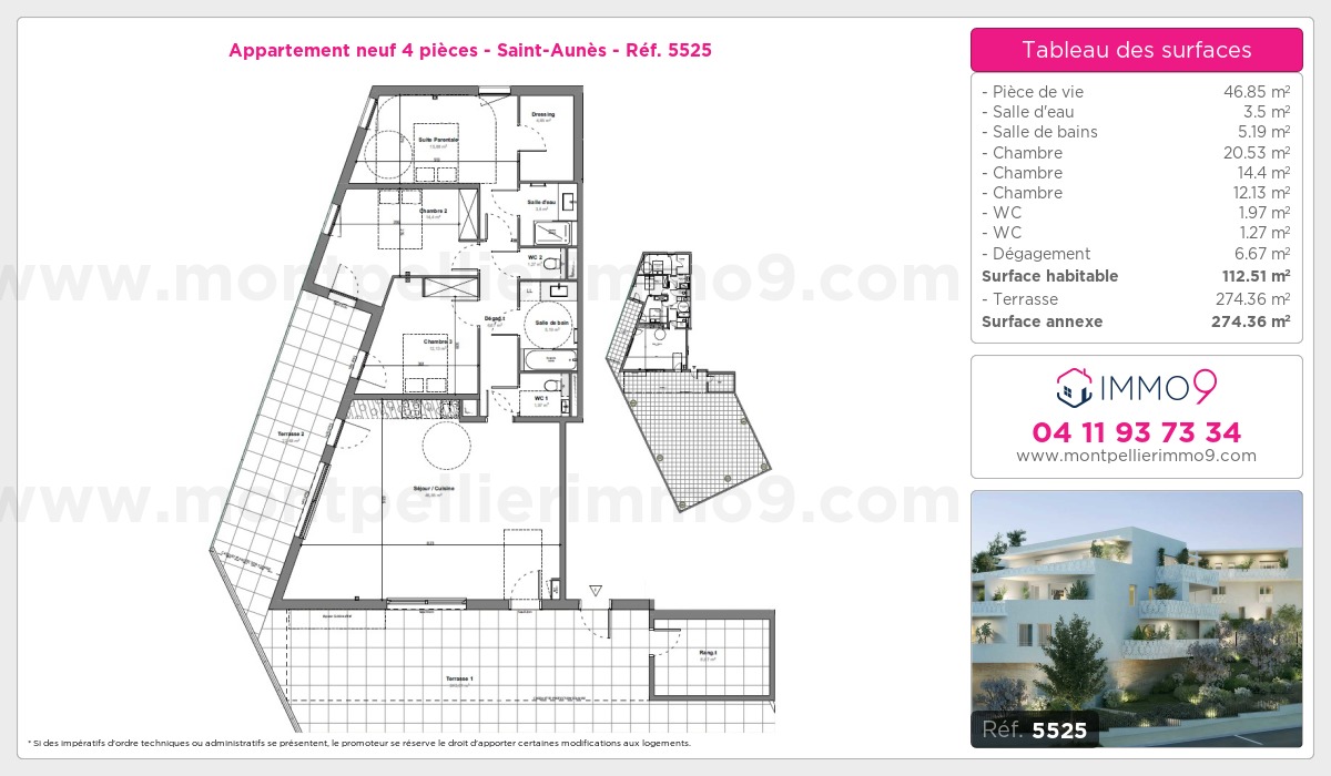 Plan et surfaces, Programme neuf Saint-Aunès Référence n° 5525