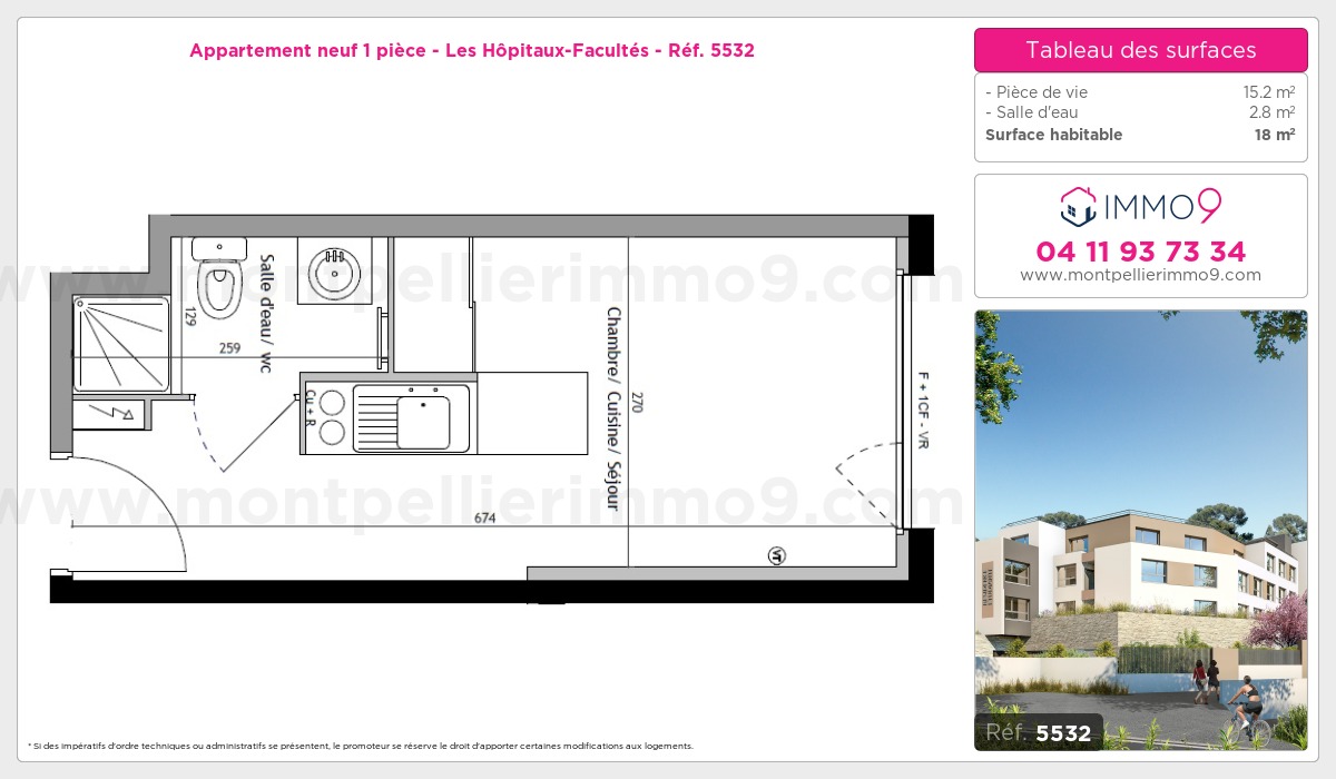 Plan et surfaces, Programme neuf Montpellier : Hôpitaux-Facultés Référence n° 5532
