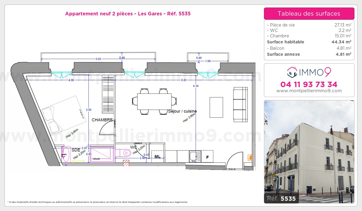 Plan et surfaces, Programme neuf Montpellier : Gares Référence n° 5535