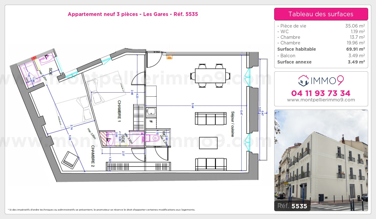 Plan et surfaces, Programme neuf Montpellier : Gares Référence n° 5535