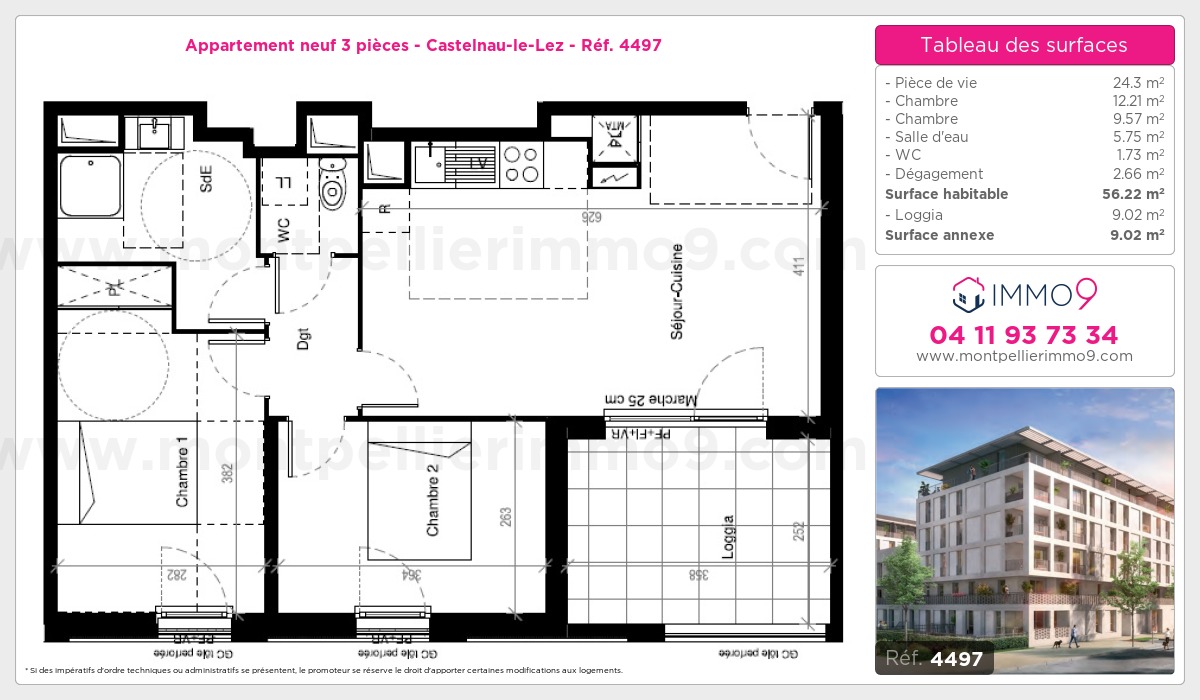 Plan et surfaces, Programme neuf Castelnau-le-Lez Référence n° 4497