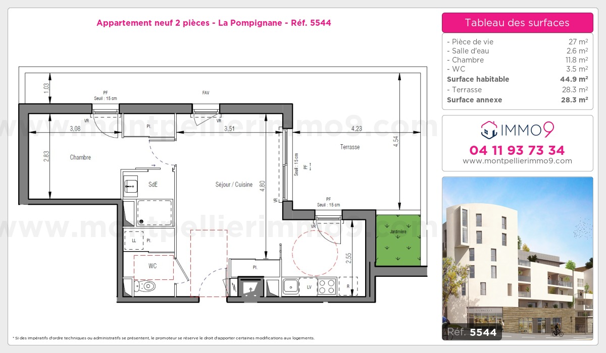 Plan et surfaces, Programme neuf Montpellier : Pompignane Référence n° 5544
