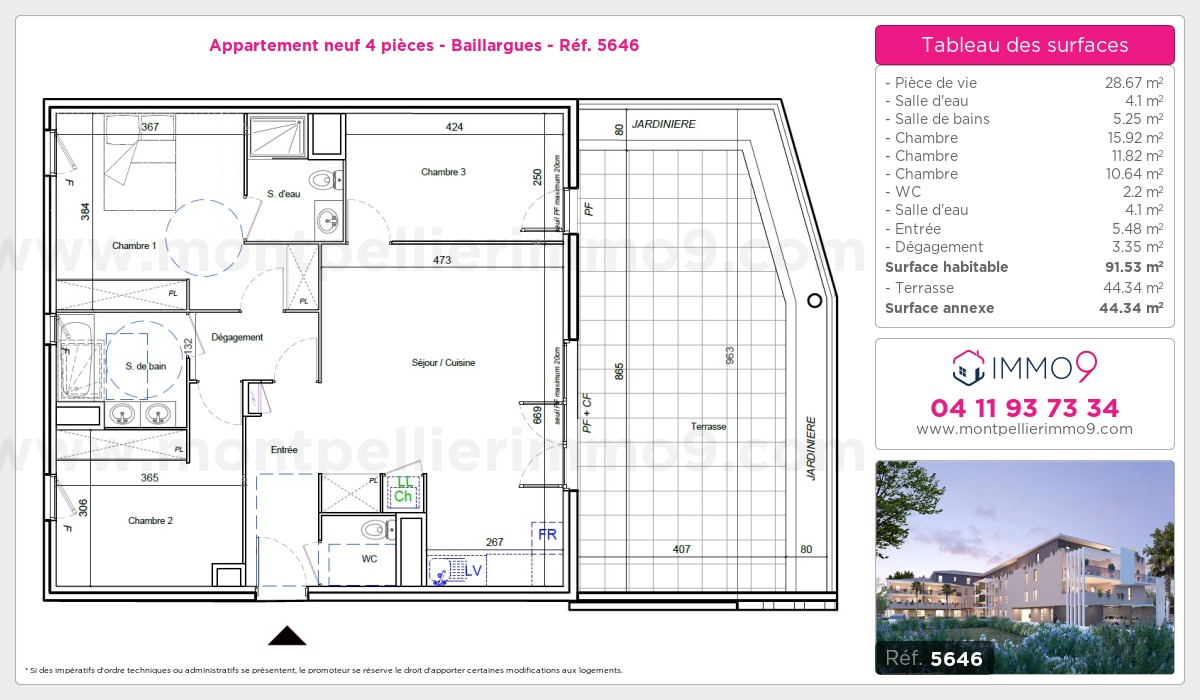 Plan et surfaces, Programme neuf Baillargues Référence n° 5646