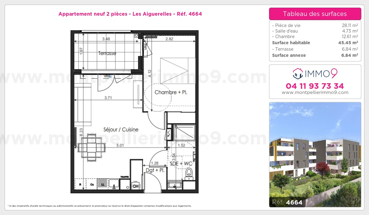 Plan et surfaces, Programme neuf Montpellier : Aiguerelles Référence n° 4664