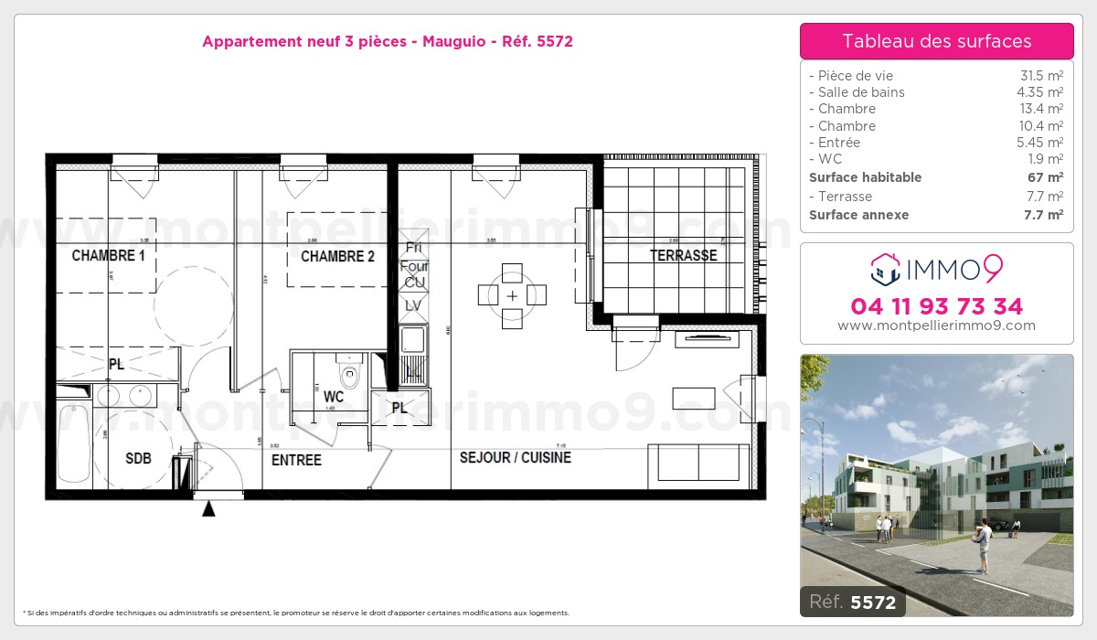 Plan et surfaces, Programme neuf Mauguio Référence n° 5572