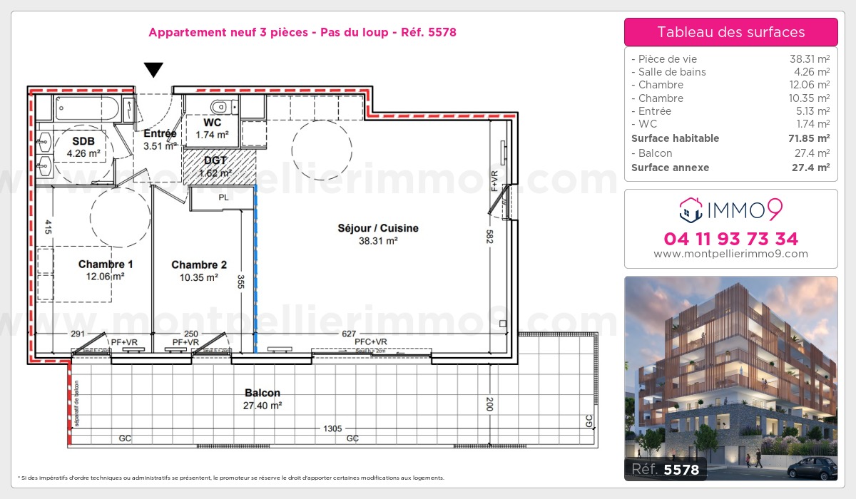 Plan et surfaces, Programme neuf Montpellier : Pas du loup Référence n° 5578