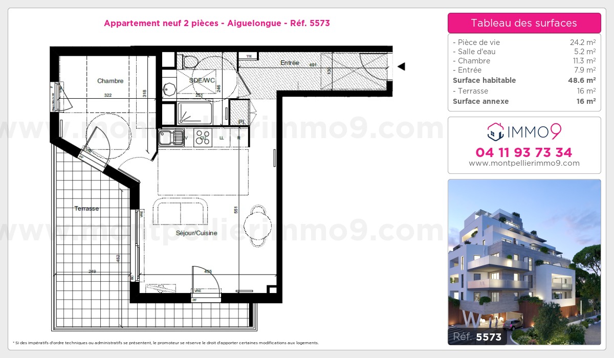 Plan et surfaces, Programme neuf Montpellier : Aiguelongue Référence n° 5573