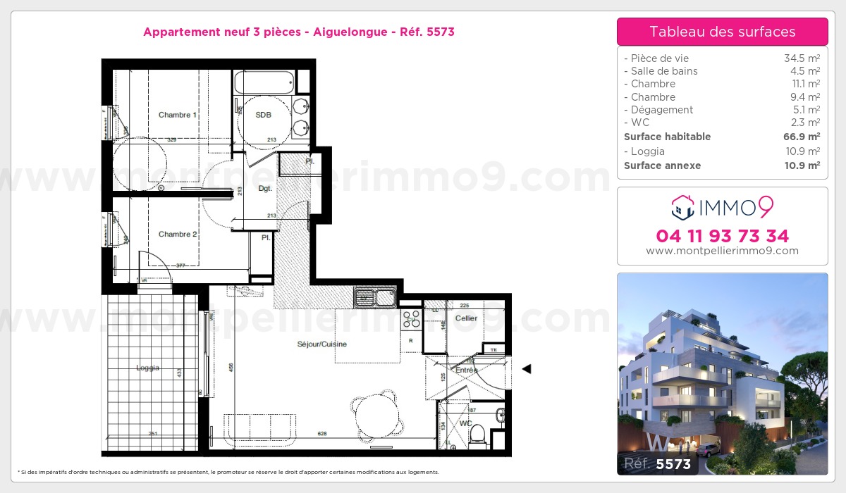 Plan et surfaces, Programme neuf Montpellier : Aiguelongue Référence n° 5573