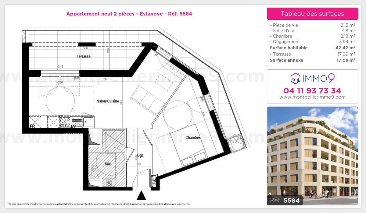 Plan et surfaces, Programme neuf Montpellier : Estanove Référence n° 5584