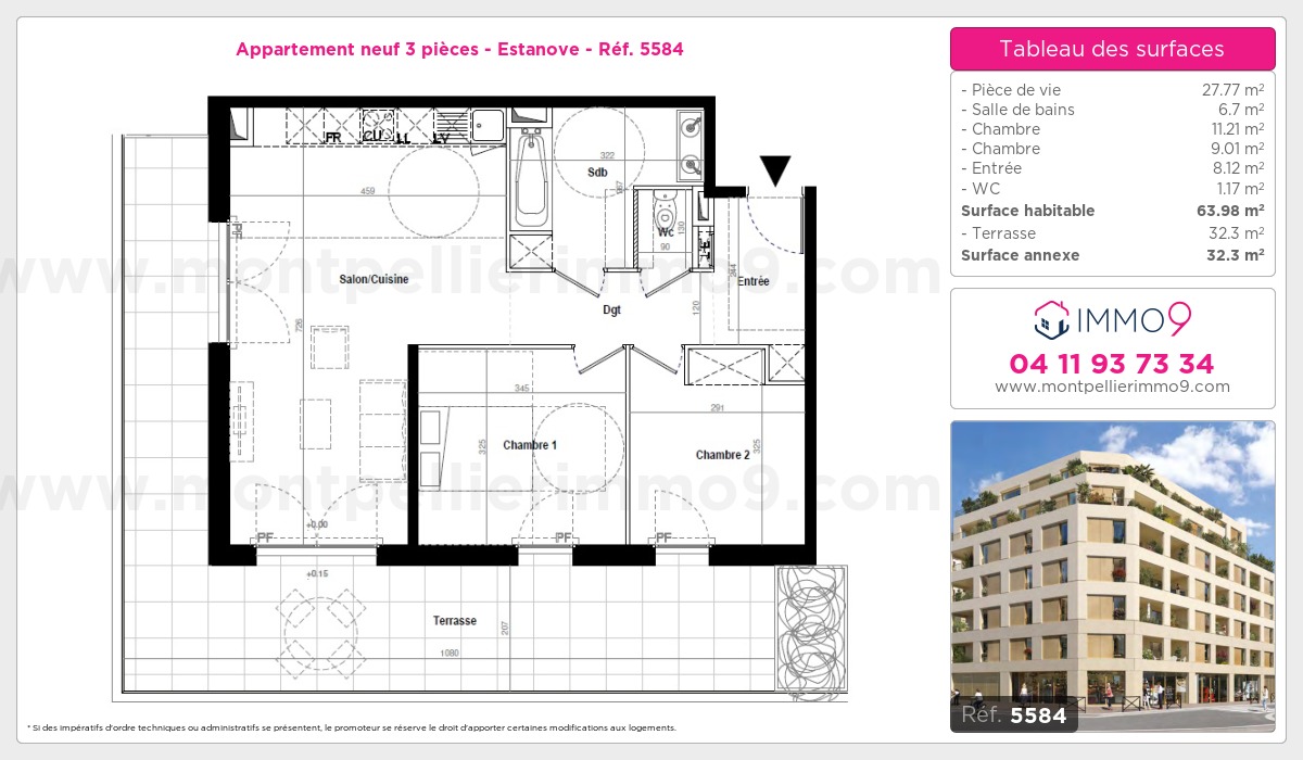 Plan et surfaces, Programme neuf Montpellier : Estanove Référence n° 5584
